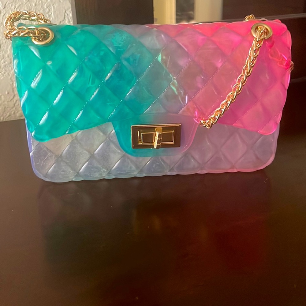 Pink and green turquoise mini plastic bag